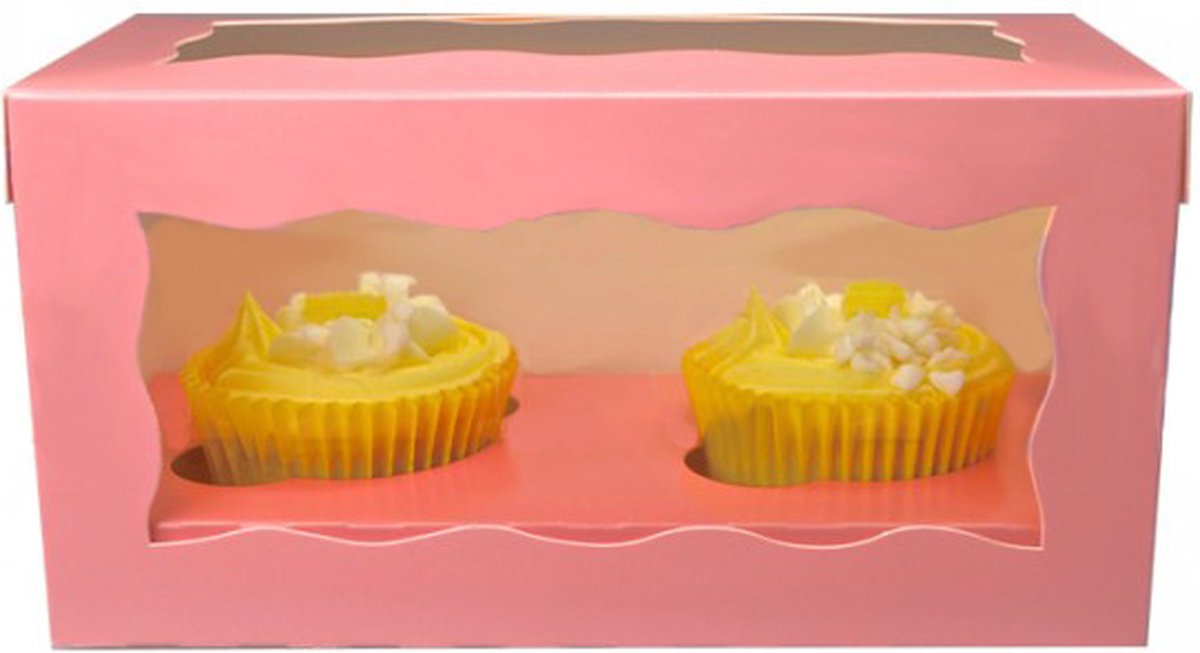 Roze doos voor 2 cupcakes (25 stuks)