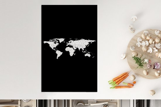 KitchenYeah® Inductie beschermer 30x52 cm - Wereldkaart - Patronen - Zwart - Kookplaataccessoires - Afdekplaat voor kookplaat - Inductiebeschermer - Inductiemat - Inductieplaat mat