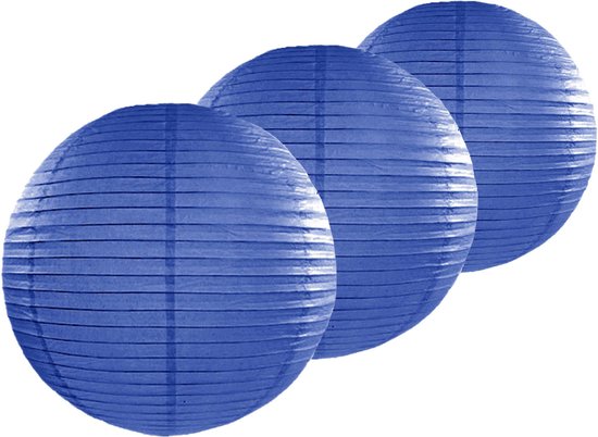 4x stuks luxe bol lampionnen donker blauw 50 cm - Feestartikelen en versiering
