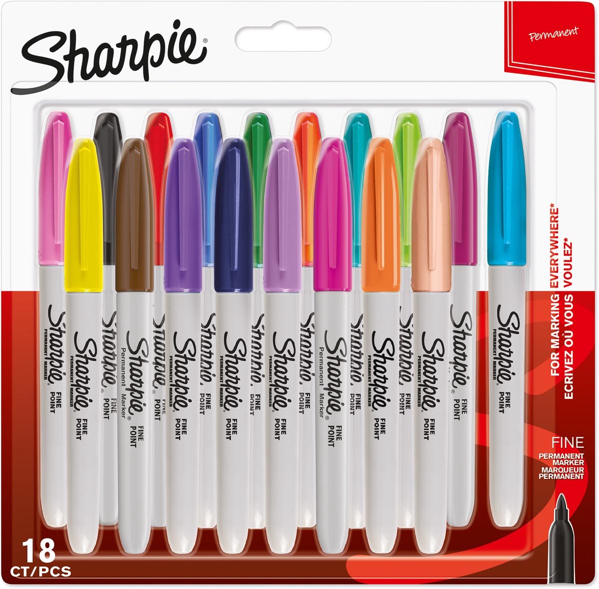 Sharpie permanente markers | Fijne punt | Diverse vrolijke kleuren | 18 stuks