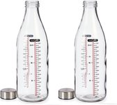 Set de 2 flacons doseurs en verre avec bouchon en acier 700 ml 8 x 27 cm - Bouteille de vinaigre / bouteille d'huile - Bouteille doseuse scellable en verre