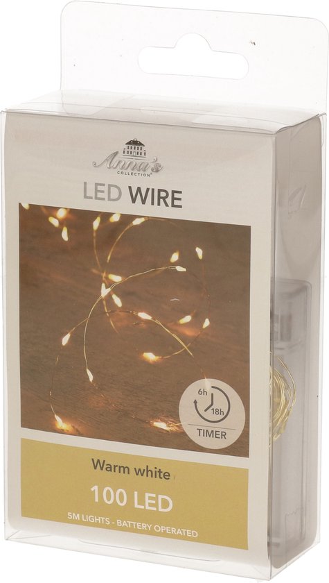 Guirlande lumineuse filaire avec 100 lumières blanc chaud sur pile 500 cm - Fils lumineux/guirlandes lumineuses - Lumières de Noël