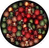 Kleine kunststof kerstballen 60x stuks - 3 cm - rood-koper-groen