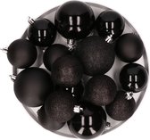 Kerstversiering set kerstballen in het zwart 6 - 8 cm pakket - 48x stuks - mat/glans/glitter mix