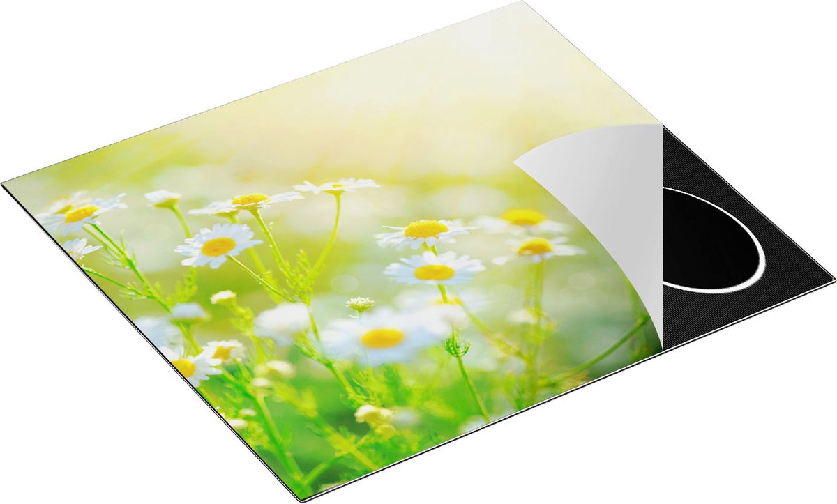Chefcare Inductie Beschermer Witte Kamille Bloemen met Zonneschijn - 57,6x51,6 cm - Afdekplaat Inductie - Kookplaat Beschermer - Inductie Mat