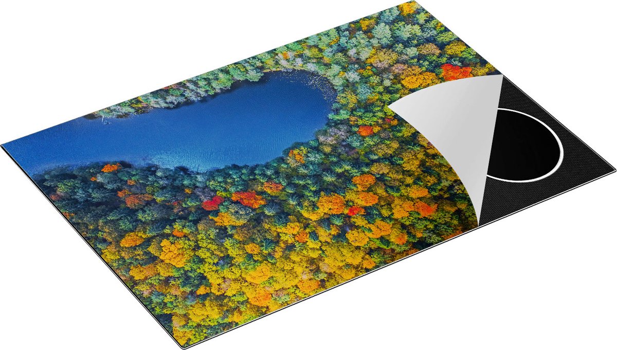 Chefcare Inductie Beschermer Kleurrijke Bos met Bomen naast een Meer - 75x52 cm - Afdekplaat Inductie - Kookplaat Beschermer - Inductie Mat
