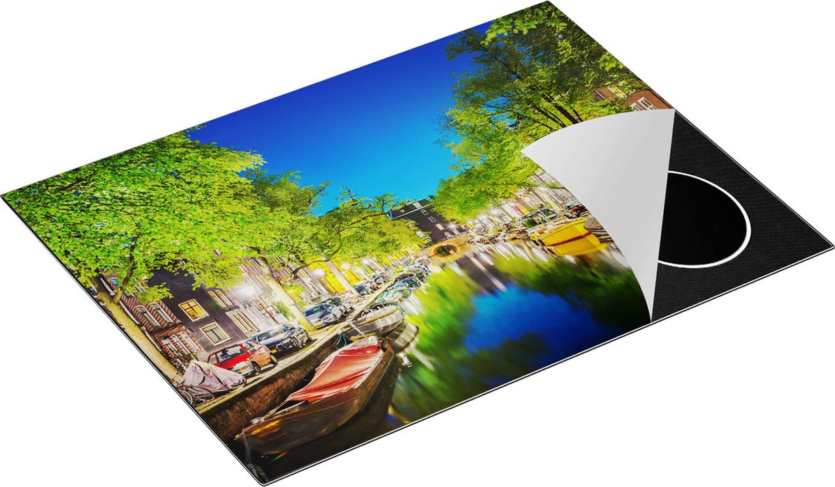 Chefcare Inductie Beschermer Amsterdamse Gracht in de Nacht - 71x52 cm - Afdekplaat Inductie - Kookplaat Beschermer - Inductie Mat
