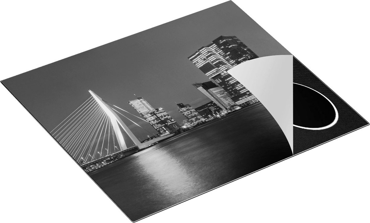 Chefcare Inductie Beschermer Rotterdamse Skyline - Zwart Wit - 60x55 cm - Afdekplaat Inductie - Kookplaat Beschermer - Inductie Mat