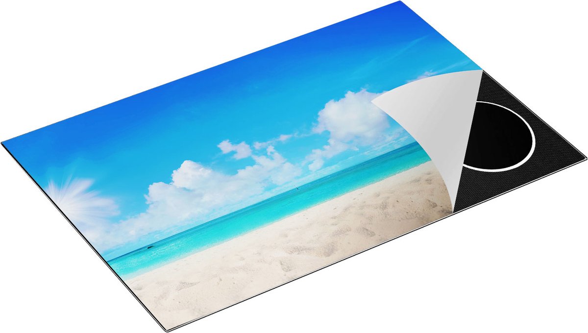 Chefcare Inductie Beschermer Strand en Zee met Helder Witte Zand - 80x55 cm - Afdekplaat Inductie - Kookplaat Beschermer - Inductie Mat