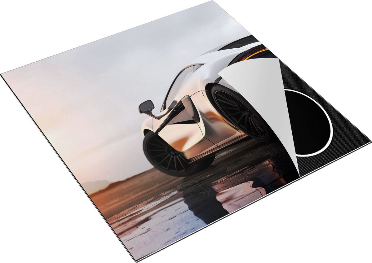 Chefcare Inductie Beschermer Zilveren Sportwagen Auto bij Zonsondergang - 78x78 cm - Afdekplaat Inductie - Kookplaat Beschermer - Inductie Mat