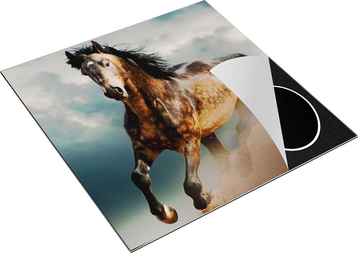 Chefcare Inductie Beschermer Wilde Paard in het Zand - 78x78 cm - Afdekplaat Inductie - Kookplaat Beschermer - Inductie Mat