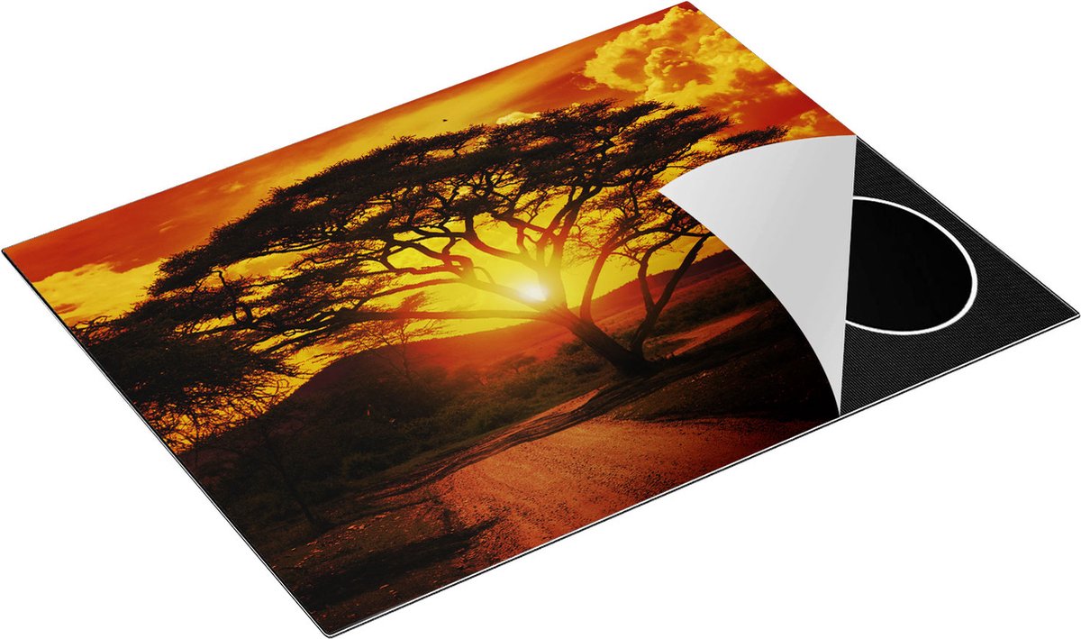 Chefcare Inductie Beschermer Zonsondergang Achter een Savanne Boom - 77x59 cm - Afdekplaat Inductie - Kookplaat Beschermer - Inductie Mat