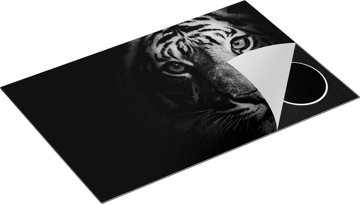 Chefcare Inductie Beschermer Tijgerkop - Tijger - Zwart Wit - 81,2x52 cm - Afdekplaat Inductie - Kookplaat Beschermer - Inductie Mat