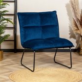 Bronx71® Fauteuil velvet Malaga donkerblauw - Zetel 1 persoons - Relaxstoel - Fauteuil blauw - Kleine fauteuil - Fauteuil velvet - Velours - Fluweel stof