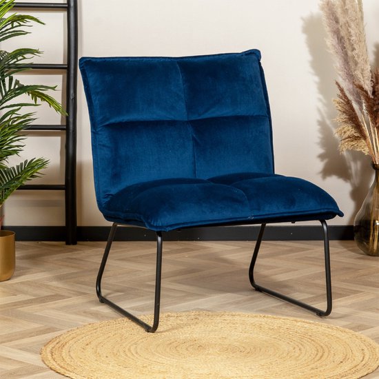 Moderne velvet fauteuil Malaga donkerblauw