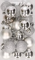 20x pcs boules de Noël en plastique argent 3 cm mat/brillant/paillettes - Décorations de Noël