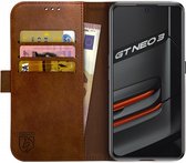 Rosso Element Book Case Wallet Hoesje Geschikt voor Realme GT Neo 3 | Portemonnee | 3 Pasjes | Magneetsluiting | Stand Functie | Bruin