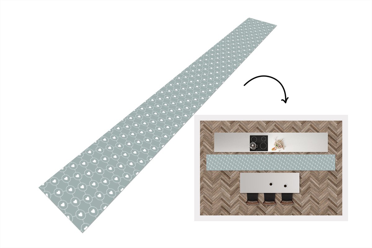 KitchenYeah Keukenloper - Keukenmat - Design - Geometrie - Patroon - Hart - 400x50 cm - Keuken vloerkleed Multicolor