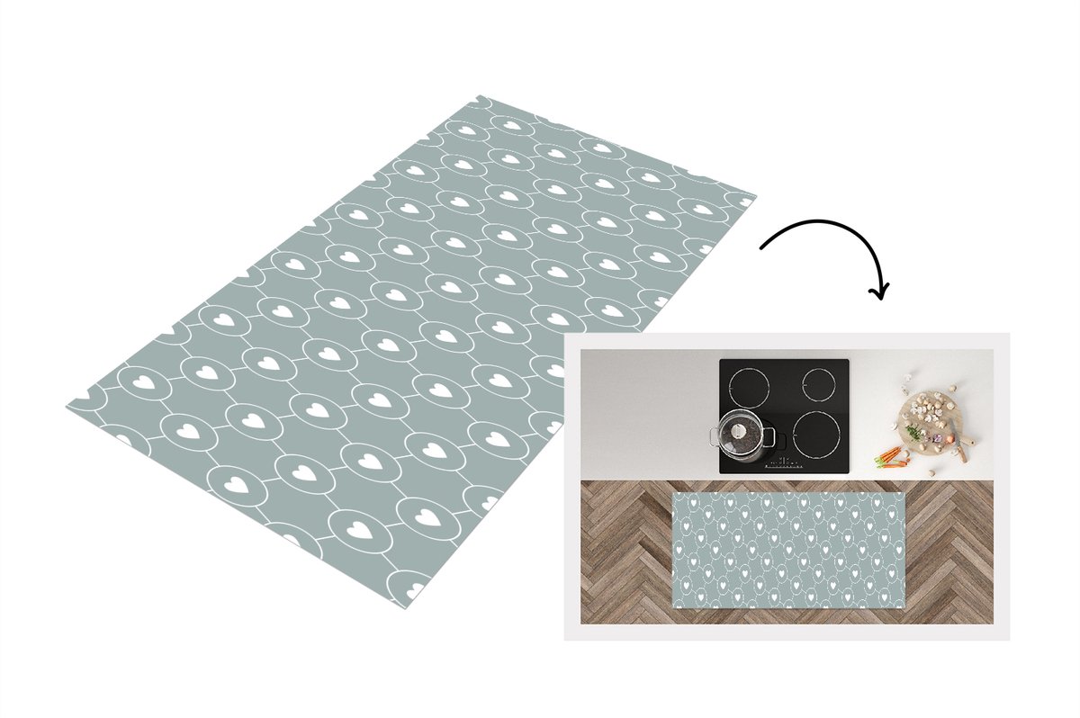 KitchenYeah Keukenloper - Loper keuken - Design - Geometrie - Patroon - Hart - 120x60 cm - Keukenloper vinyl Multicolor