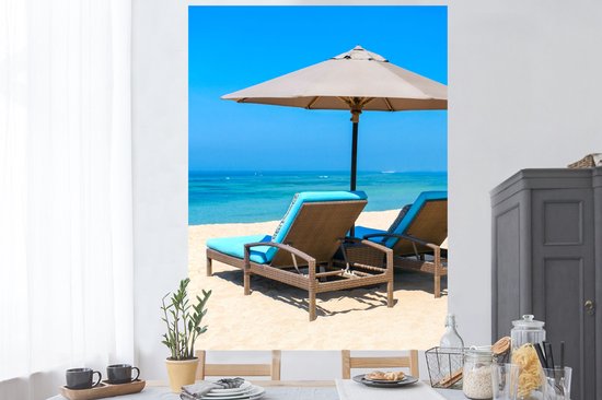 Muurstickers - Sticker Folie - Strandstoel - Parasol - Zomer - Zee - 120x160 cm - Plakfolie - Muurstickers Kinderkamer - Zelfklevend Behang XXL - Zelfklevend behangpapier - Stickerfolie