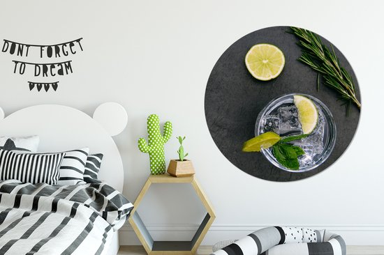 WallCircle - Cercle mural - Cercle mural intérieur - Cocktail - Glas - Citron vert - 140x140 cm - Décoration murale - Peintures ronds
