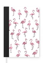 Notitieboek - Schrijfboek - Flamingo - Roze - Patroon - Notitieboekje klein - A5 formaat - Schrijfblok