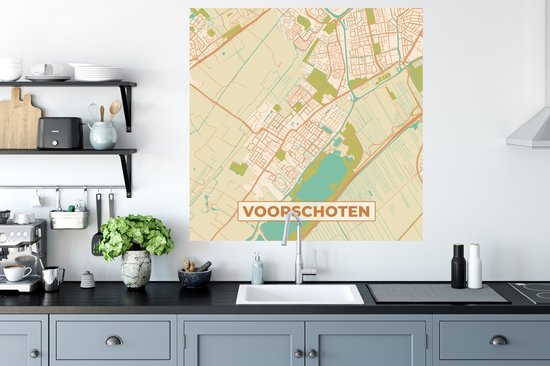 Stickers Stickers muraux - Voorschoten - Plan de la ville - Carte - Vintage - Carte - 100x100 cm - Feuille adhésive XXL