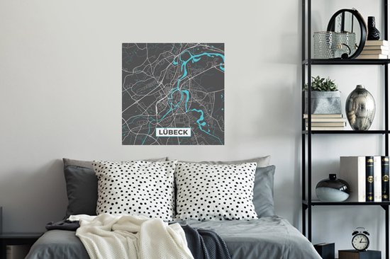 Stickers muraux - Lübeck - Plan de la ville - Blauw - Carte - Plan de la ville - Carte - Allemagne - 80x80 cm - Feuille adhésive