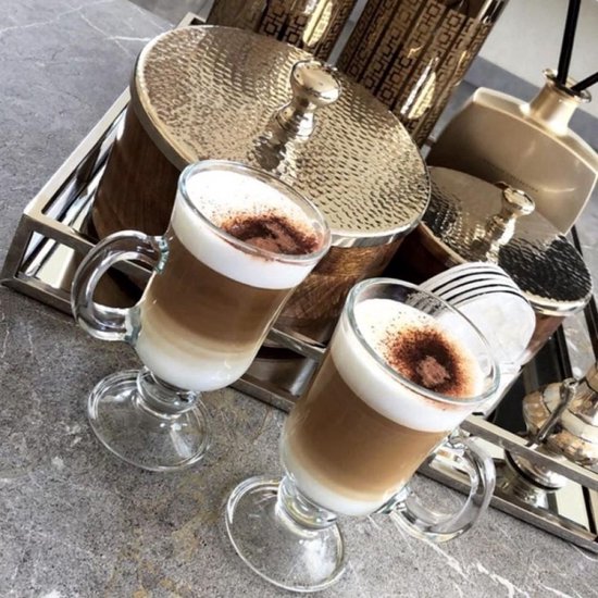 MONOO Latte Macchiato Cappuccino Glazen Met Handvat - Set van 6 - Irish Coffee Glazen - Koffieglazen