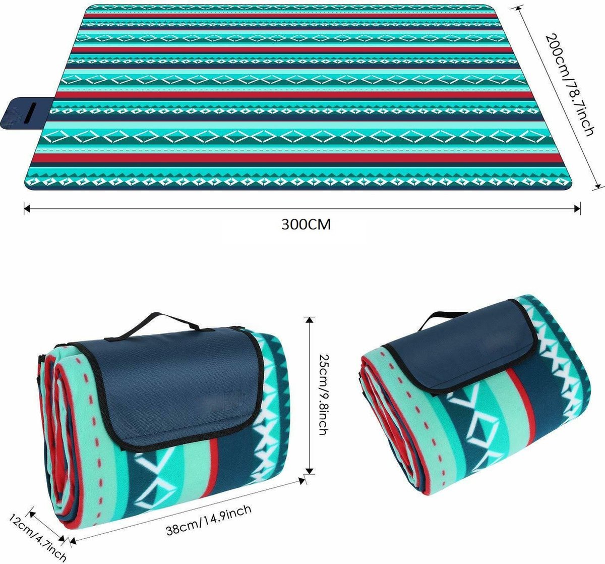 Picknickdeken Waterdicht 200 X 200 Cm, Extra Grote Picknickmat Voor Buiten Strandkleed Met Handvat Voor Familieconcerten Strand Park Kamperen Wandelen