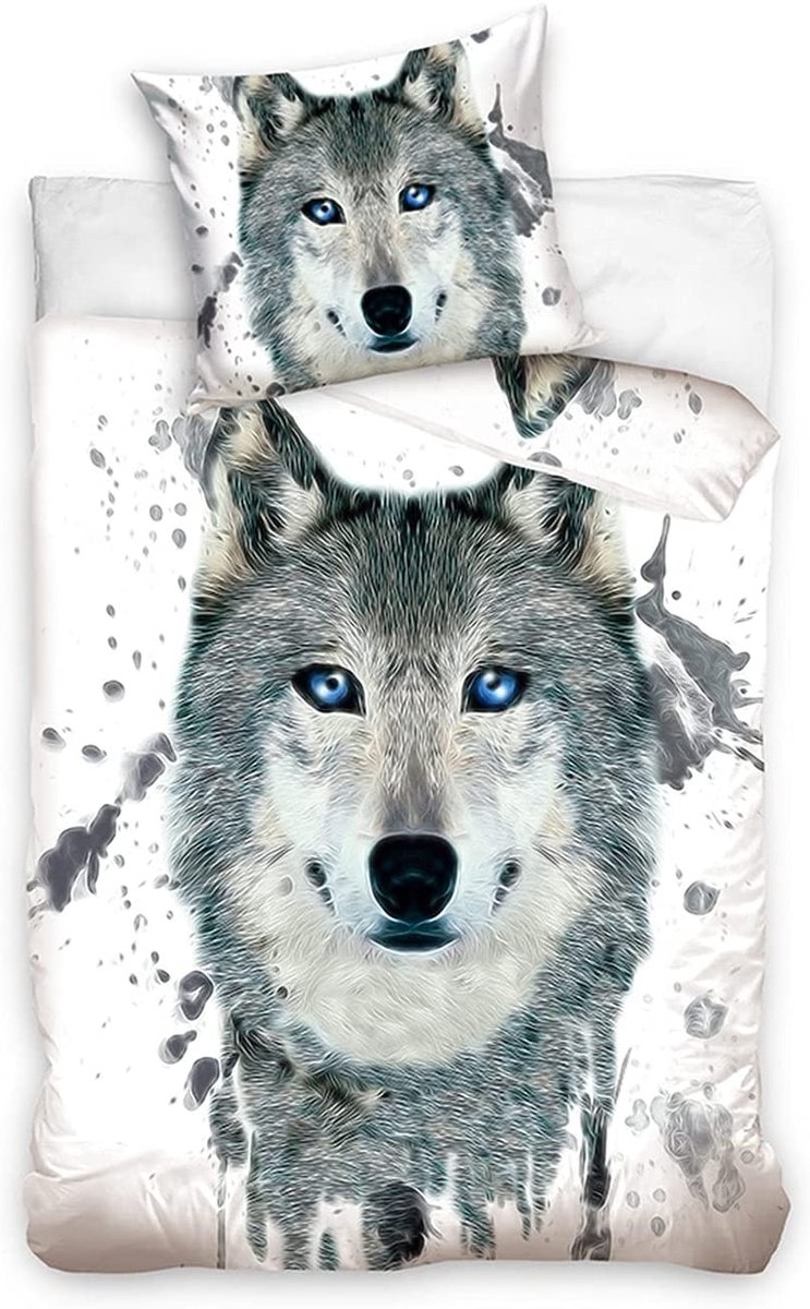 Dreamee Dekbedovertrek Wolf- 140 x 200 cm - Katoen - 70 x 90 cm