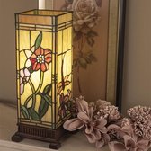 LumiLamp Tiffany Tafellamp 18*18*45 cm E27/max 1*40W - Beige Roze Glas in lood