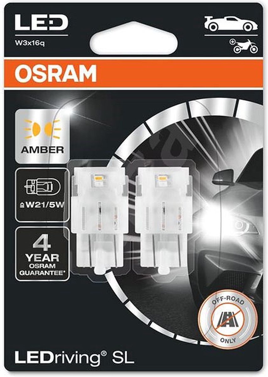 Osram W21/5W LED Retrofit Oranje 12V W3x16q 2 Stuks