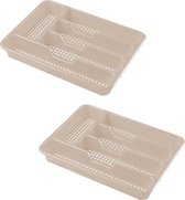 2x stuks kunststof bestekbak/bestekhouders 5-vaks taupe - 34 x 25 x 4 cm - Keuken lades opbergers - vakverdelingen