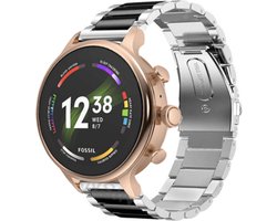 Strap-it Stalen schakel band 18mm - geschikt voor Fossil Gen 5e - 42mm / Gen 6 - 42mm - Huawei Watch GT 4 / 5 - 41mm / GT 5 Pro - 42mm - Withings ScanWatch 2 - 38mm / ScanWatch Light / Steel HR - 36mm - zilver/zwart