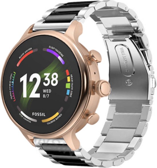 Strap-it Stalen schakel band 18mm geschikt voor Fossil Gen 5e