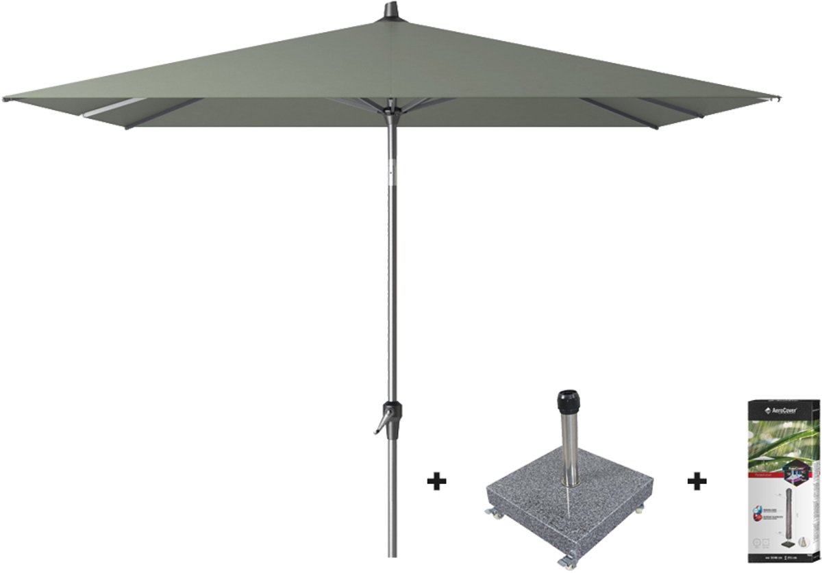 Platinum Riva stokparasol 2.5x2.5 - Olive met voet en hoes