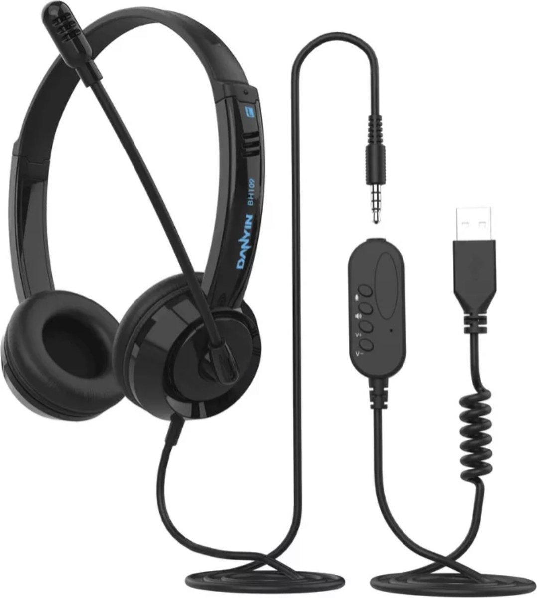 Danyin BH109 - Callcenter Headset met Microfoon, een USB- en 3.5 Jack Aansluiting