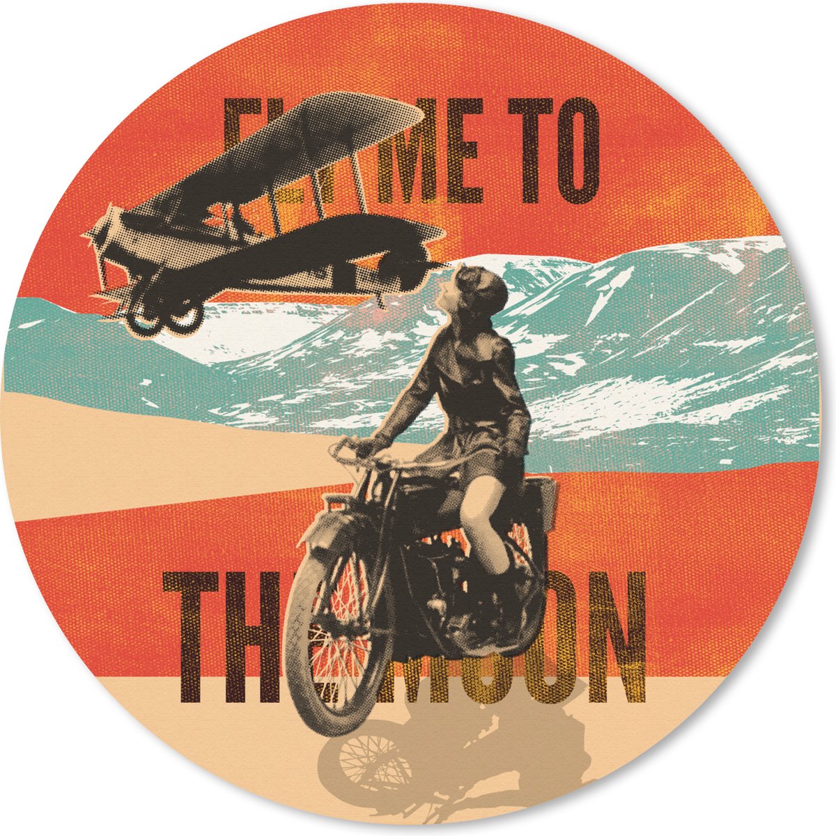 Muismat rond 30x30 cm - Mousepad Mancave - Motor - Vliegtuig - Vintage - Ronde muismatten