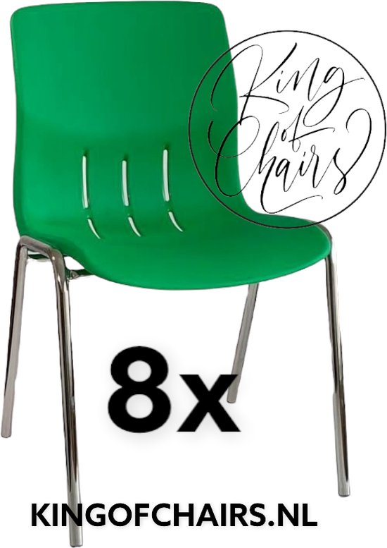 King of Chairs -set van 8- model KoC Denver groen met verchroomd onderstel. Kantinestoel stapelstoel kuipstoel vergaderstoel tuinstoel kantine stoel stapel stoel Jolanda kantinestoelen stapelstoelen kuipstoelen stapelbare Napels eetkamerstoel