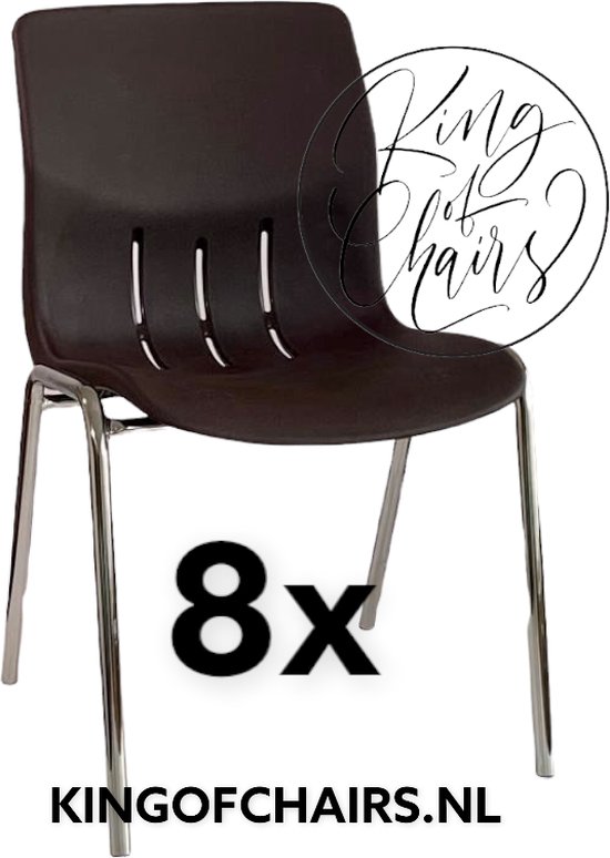 King of Chairs -set van 8- model KoC Denver bruin met verchroomd onderstel. Kantinestoel stapelstoel kuipstoel vergaderstoel tuinstoel kantine stoel stapel stoel Jolanda kantinestoelen stapelstoelen kuipstoelen stapelbare Napels eetkamerstoel