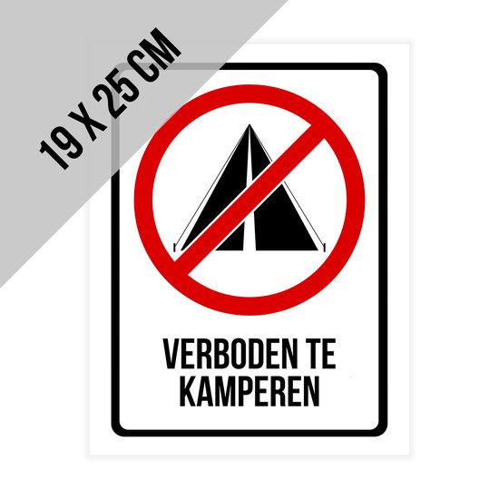 Foto: Pictogram bord verboden te kamperen 19 x 25 cm dikte 1 mm camping wildkamperen overnachten camper recreatie tent tentenkamp toeristen toerisme mobilhome caravan strand beach weiland overlast 1 stuk