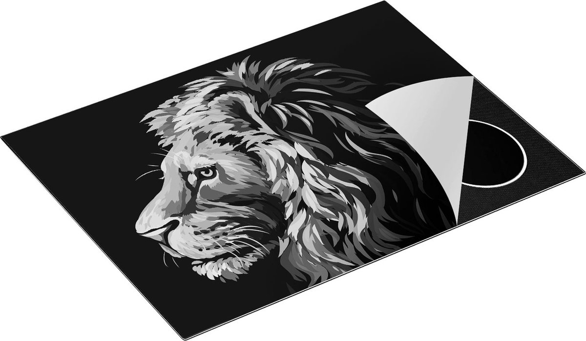 Chefcare Inductie Beschermer Gekleurde Leeuw - Leeuwenkop - Abstract - Zwart Wit - 71x52 cm - Afdekplaat Inductie - Kookplaat Beschermer - Inductie Mat