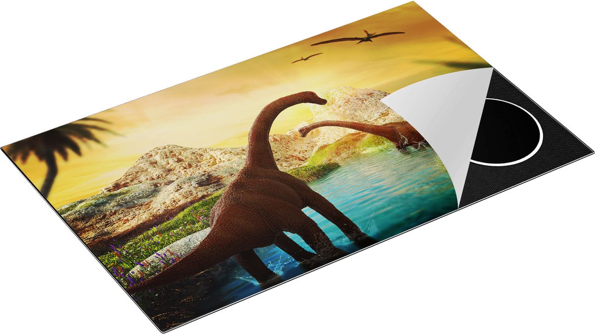 Chefcare Inductie Beschermer Dinosauriërs in het Water - Dino's - 85x52 cm - Afdekplaat Inductie - Kookplaat Beschermer - Inductie Mat