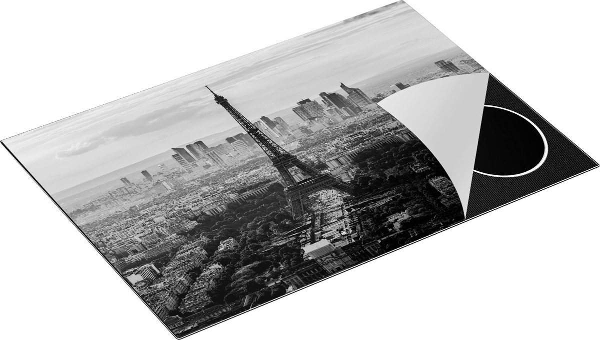 Chefcare Inductie Beschermer Skyline van Parijs met de Eiffeltoren - Zwart Wit - 77x51 cm - Afdekplaat Inductie - Kookplaat Beschermer - Inductie Mat