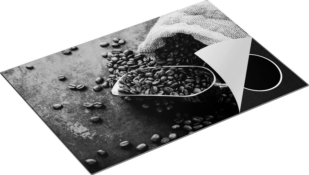 Chefcare Inductie Beschermer Zak Koffiebonen - Zwart Wit - 75x52 cm - Afdekplaat Inductie - Kookplaat Beschermer - Inductie Mat
