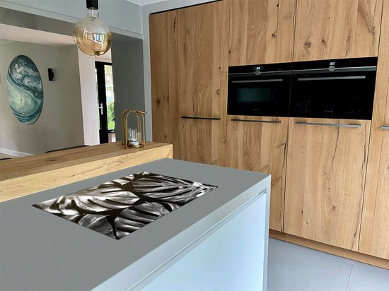 Chefcare Inductie Beschermer Gouden Bladeren - Zwart Wit - 80,2x52,2 cm - Afdekplaat Inductie - Kookplaat Beschermer - Inductie Mat