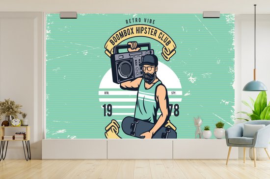 Papier peint - Papier peint photo murale Mancave - Skateboard - Radio - Vintage - Largeur 450 cm x Hauteur 300 cm