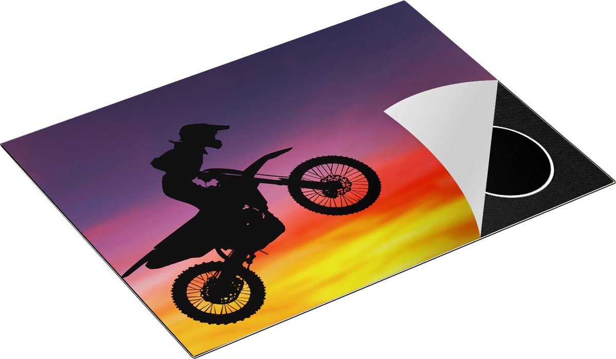 Chefcare Inductie Beschermer Silhouet van een Motorcross in de Lucht - 70x55 cm - Afdekplaat Inductie - Kookplaat Beschermer - Inductie Mat