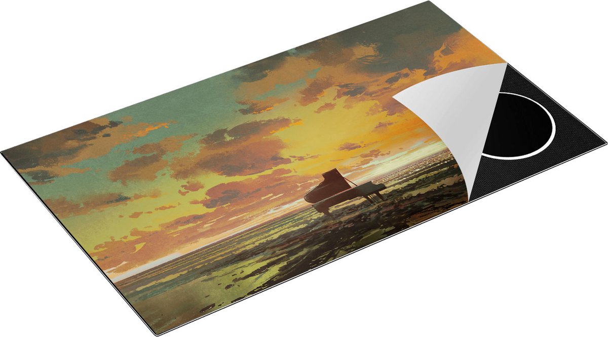 Chefcare Inductie Beschermer Piano op het Strand bij Zonsondergang - 89,6x51,6 cm - Afdekplaat Inductie - Kookplaat Beschermer - Inductie Mat